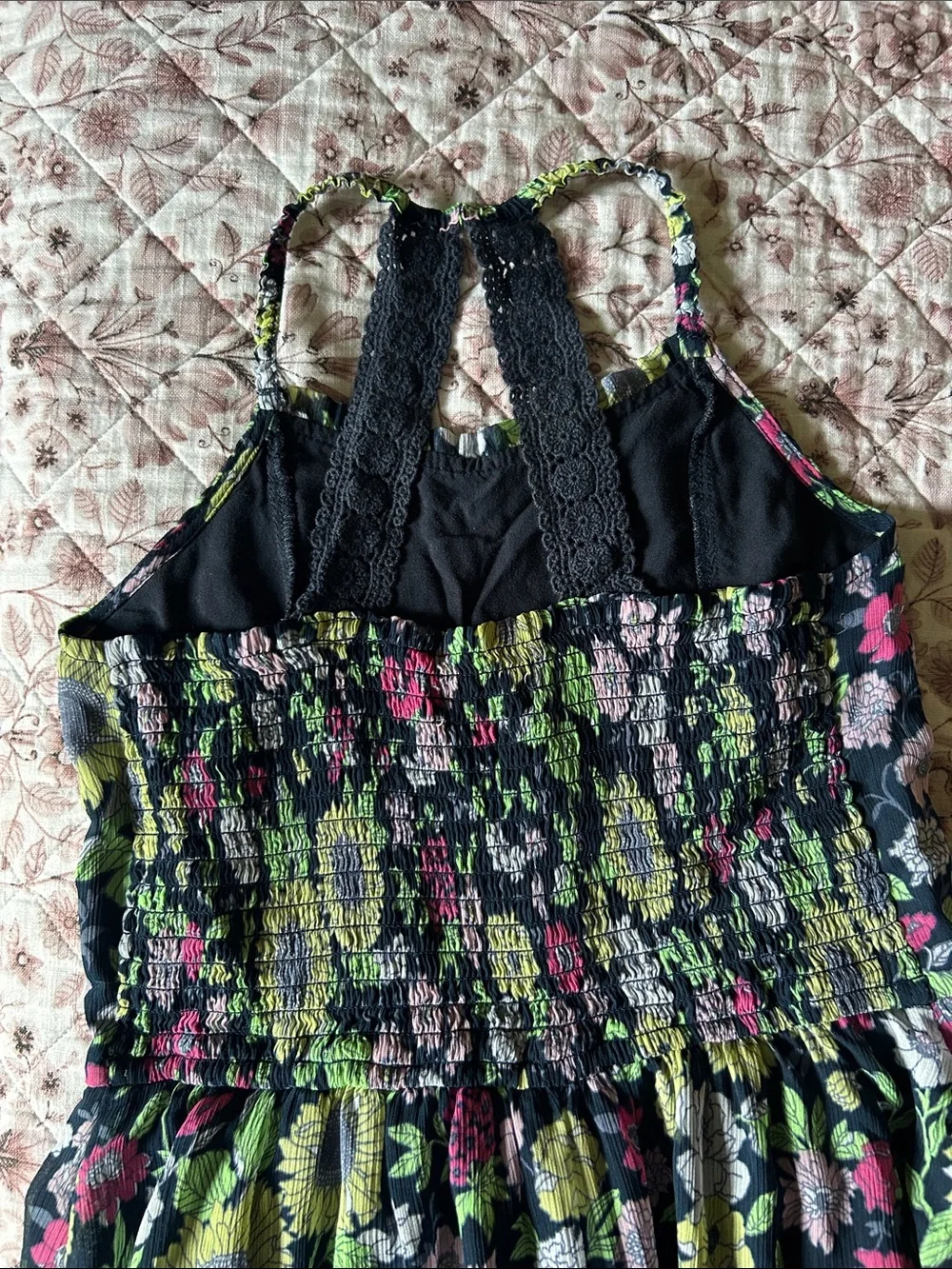 Abercrombie & Fitch Black Floral Halter Dress with Pink & Green Accents